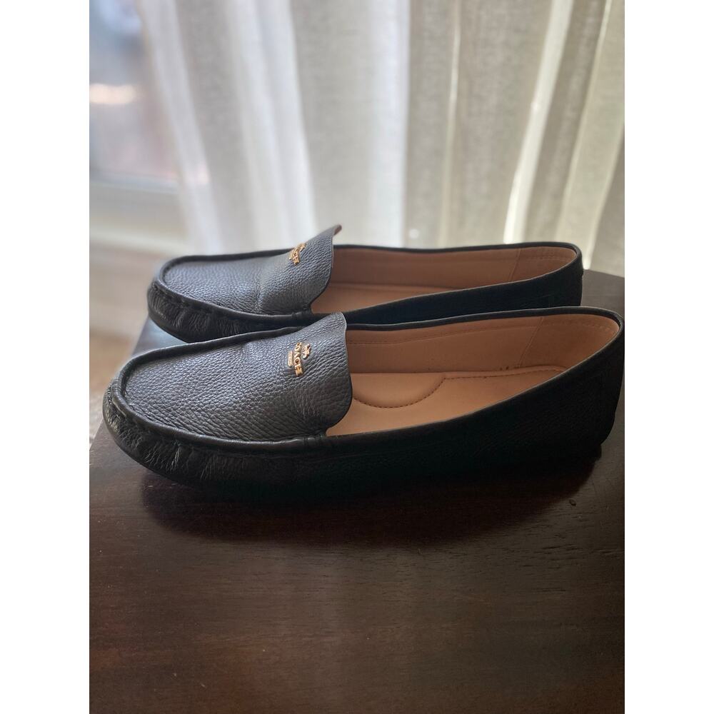 Coach Marley Driver Black Pebbled Leather Loafers Size 11B Gold Logo G4835 - Picture 5 of 9